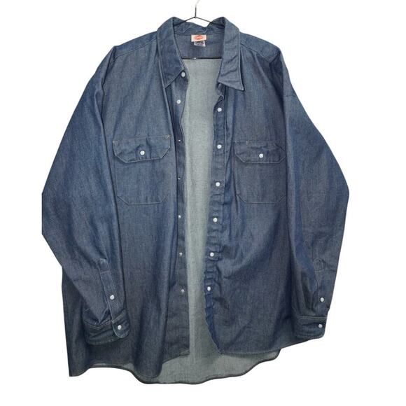Red Kap 3XL Denim Pearl Snap Work Shirt Western Utility Long Sleeve Blue - Picture 3 of 7